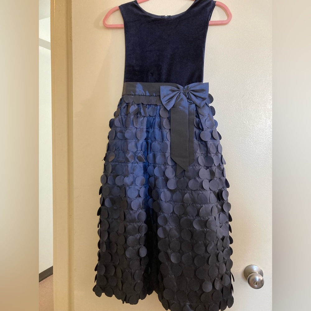 Beautiful Formal Long Blue Velvet Dress with Bow- Kajin Brand